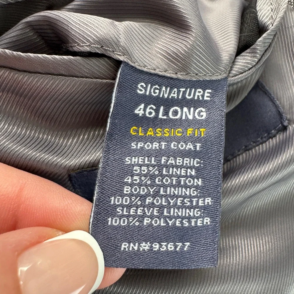 Stafford Linen Cotton Sport Coat Blazer Classic Fit 46 Long Chambray Gray Summer
